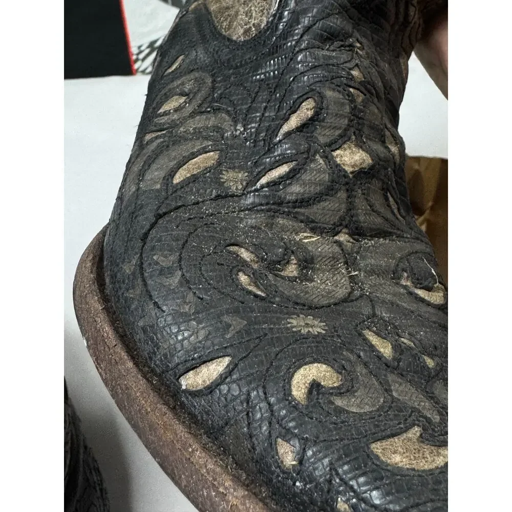 Vintage CORRAL Mens 10.5 Black Brown Leather Cowboy Boots Classic Western